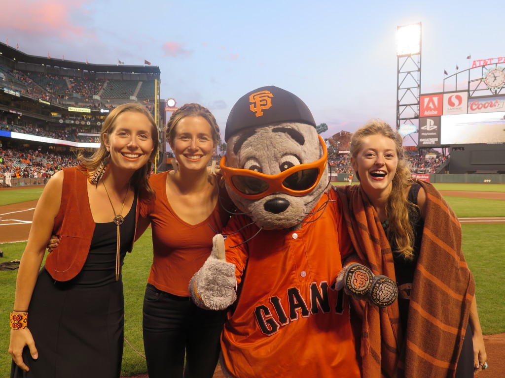 T Sisters and Lou Seal, the Giants' mascot